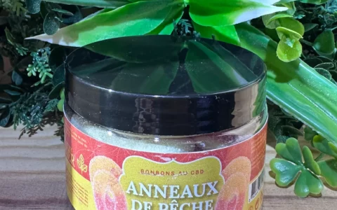 Pot de bonbons CBD "Anneaux de Pêche" 250mg — Espace Bien-être HappeSmoke Mougins.