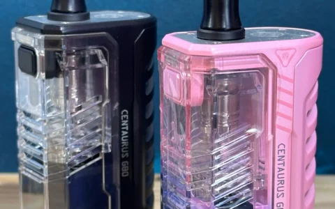 Deux cigarettes électroniques Lost Vape Centaurus G80 (noir transparent et rose dégradé) — HappeSmoke Mougins.